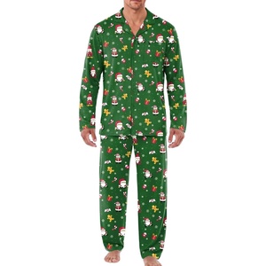 Ekouaer Mens Pajamas Set Long Sleeve Button Down Pjs Long Pants with Pocket(Green Christmas Pattern)