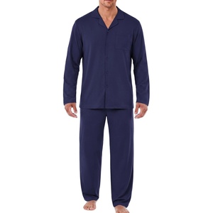 Ekouaer Mens Pajamas Set Long Sleeve Button Down Pjs Long Pants with Pocket(Navy Blue)