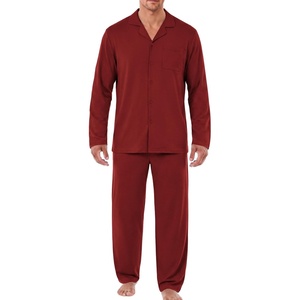 Ekouaer Mens Pajamas Set Long Sleeve Button Down Pjs Long Pants with Pocket(Red)