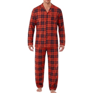 Ekouaer Mens Pajamas Set Long Sleeve Button Down Pjs Long Pants with Pocket(Red Plaid-2)