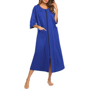 Ekouaer Robes For Women Zipper Front 3/4 Sleeve Housecoats with Pockets