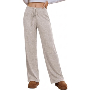 Ekouaer Women Pajama Pants 2026 Knit Ribbed PJ Bottom Sleep Lounge Pant(Light Khaki)