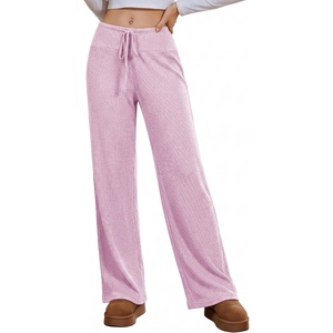 Ekouaer Women Pajama Pants 2026 Knit Ribbed PJ Bottom Sleep Lounge Pant(Pink)
