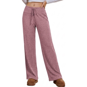 Ekouaer Women Pajama Pants 2026 Knit Ribbed PJ Bottom Sleep Lounge Pant(Wine Red)