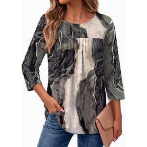 Ekouaer Womens 3/4 Length Sleeve Tops Boho Blouses Casual Pleated Shirts(Multicolor)