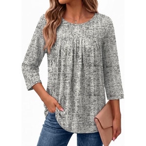 Ekouaer Womens 3/4 Length Sleeve Tops Boho Blouses Casual Pleated Shirts(Sketch Line)