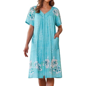 Ekouaer Women’s Zipper Front Mumu Duster Robes with Pockets Soft Housecoat(A Green Floral)