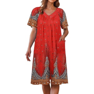 Ekouaer Women’s Zipper Front Mumu Duster Robes with Pockets Soft Housecoat(Feather Red)