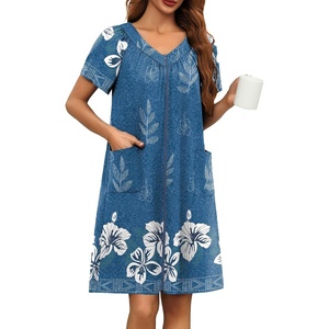 Ekouaer Women’s Zipper Front Mumu Duster Robes with Pockets Soft Housecoat(Floral Blue)