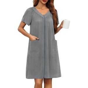 Ekouaer Women’s Zipper Front Mumu Duster Robes with Pockets Soft Housecoat(Grey)