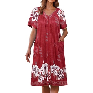 Ekouaer Women’s Zipper Front Mumu Duster Robes with Pockets Soft Housecoat(Wine Red Floral)