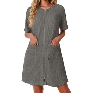 Ekouaer Zip Up Robes for Women Short Knit Bathrobe with Pockets(Deep Gray)