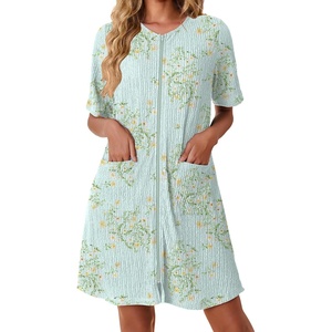 Ekouaer Zip Up Robes for Women Short Knit Bathrobe with Pockets(Floral Light Green)