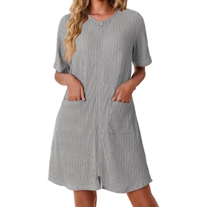 Ekouaer Zip Up Robes for Women Short Knit Bathrobe with Pockets(Light Gray)