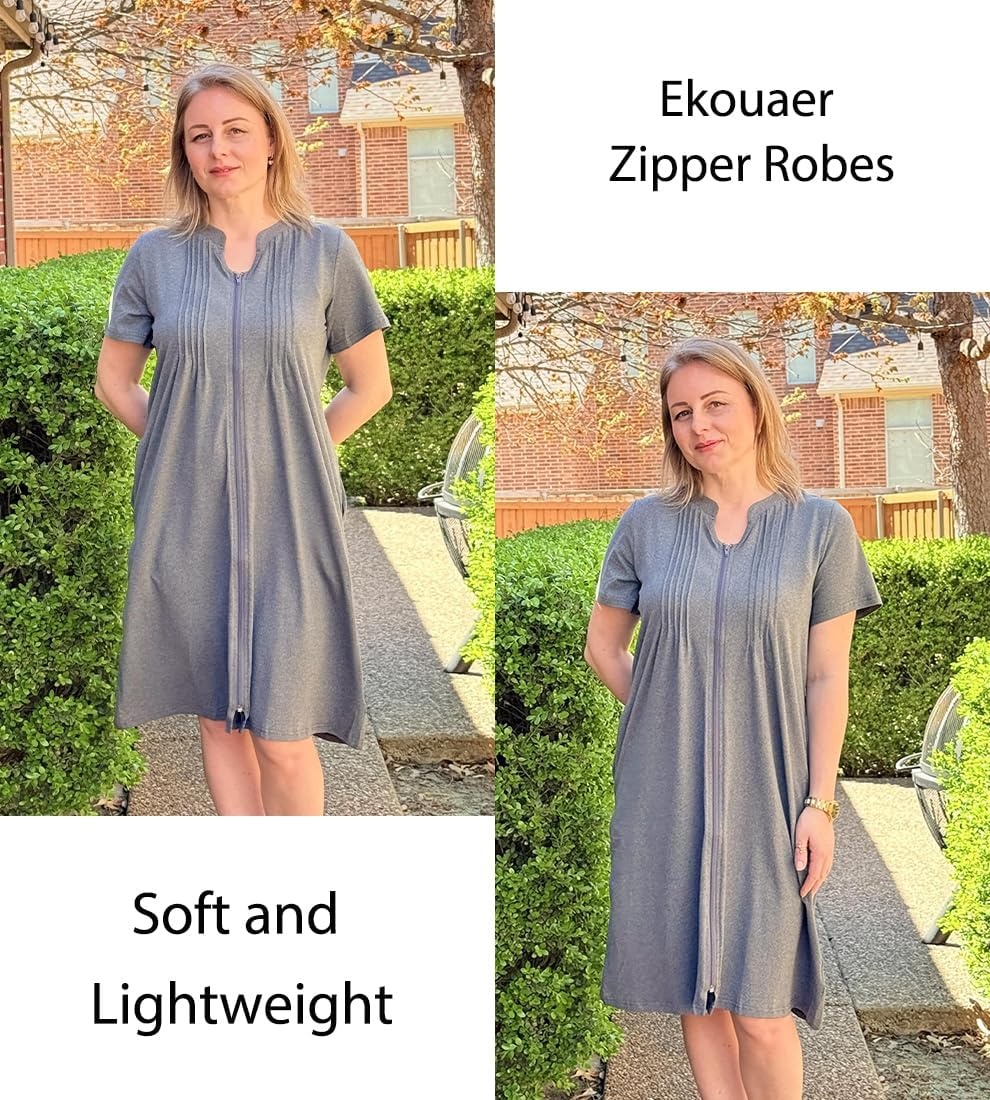 image:imageEkouaer Women Zipper Robes Short Bathrobe Lightweight House CoatLight Grey