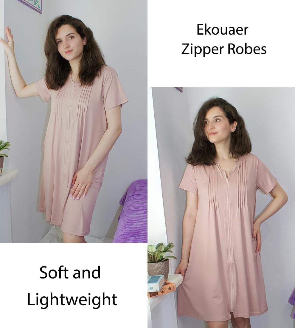 image:imageEkouaer Women Zipper Robes Short Bathrobe Lightweight House CoatMisty Rose
