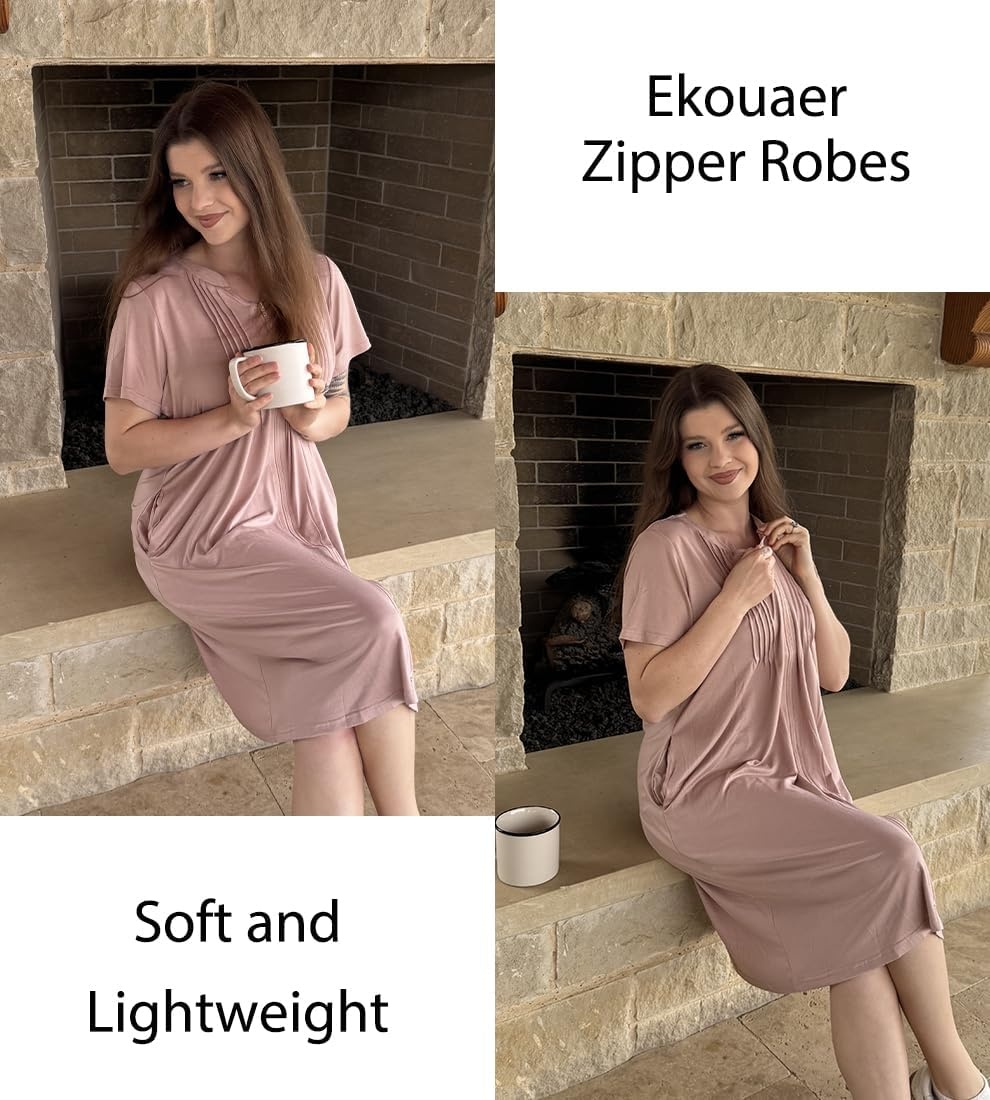 image:imageEkouaer Women Zipper Robes Short Bathrobe Lightweight House CoatMisty Rose