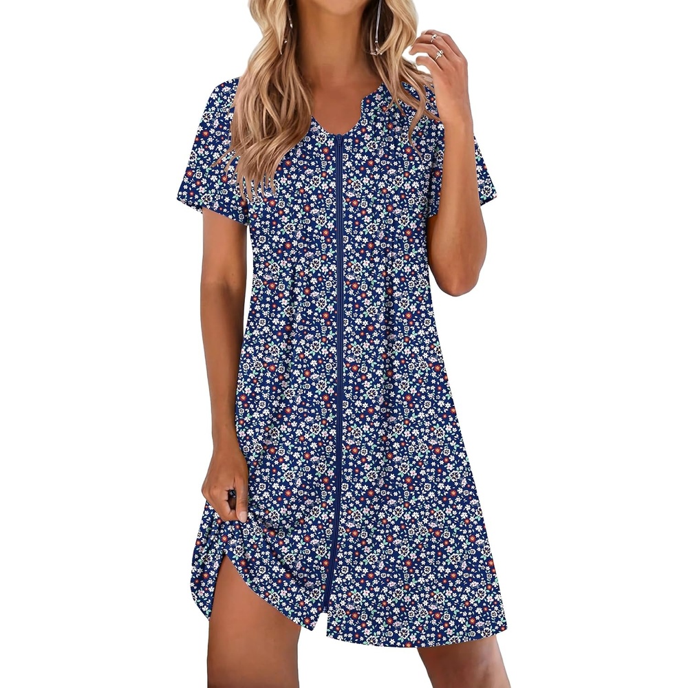 image:imageEkouaer Women Zipper Robes Short Bathrobe Lightweight House CoatFloral Blue