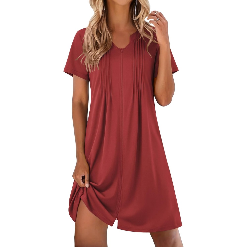 image:imageEkouaer Women Zipper Robes Short Bathrobe Lightweight House CoatWine Red