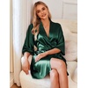Ekouaer 2 Pack Silk Robes for Women Short Kimono Bathrobe Satin Bride Bridesmaid Robe Dressing Gown Loungewear S-XXL(Black+dark Green)