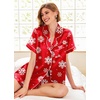Ekouaer Pajamas for Women Set Silk Satin Pjs 2 Piece Button Down Sleepwear(Christmas Snow)