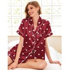 Ekouaer Pajamas for Women Set Silk Satin Pjs 2 Piece Button Down Sleepwear(Wine Red Heart)