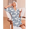 Ekouaer Robes for Women Waffle Knit Bathrobe Soft Lightweight Loungewear(A-white Italian Print)