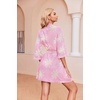 Ekouaer Robes for Women Waffle Knit Bathrobe Soft Lightweight Loungewear(Floral Pink)