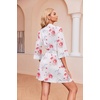 Ekouaer Robes for Women Waffle Knit Bathrobe Soft Lightweight Loungewear(Floral White Red)