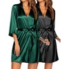 Ekouaer 2 Pack Silk Robes for Women Short Kimono Bathrobe Satin Bride Bridesmaid Robe Dressing Gown Loungewear S-XXL(Black+dark Green)