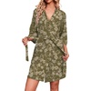 Ekouaer Robes for Women Waffle Knit Bathrobe Soft Lightweight Loungewear(Army Green Floral)