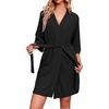 Ekouaer Robes for Women Waffle Knit Bathrobe Soft Lightweight Loungewear(Black)