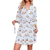 Ekouaer Robes for Women Waffle Knit Bathrobe Soft Lightweight Loungewear(Blue Stripe Teddy Bear)