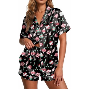 Ekouaer Pajamas for Women Set Silk Satin Pjs 2 Piece Button Down Sleepwear(Christmas Pattern)
