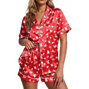 Ekouaer Pajamas for Women Set Silk Satin Pjs 2 Piece Button Down Sleepwear(Christmas Red)