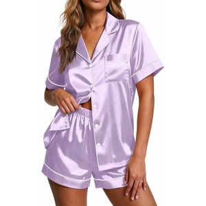 Ekouaer Pajamas for Women Set Silk Satin Pjs 2 Piece Button Down Sleepwear(Lilac)