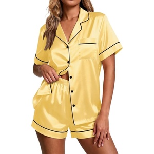 Ekouaer Pajamas for Women Set Silk Satin Pjs 2 Piece Button Down Sleepwear(Yellow)