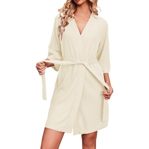 Ekouaer Robes for Women Waffle Knit Bathrobe Soft Lightweight Loungewear(Apricot)