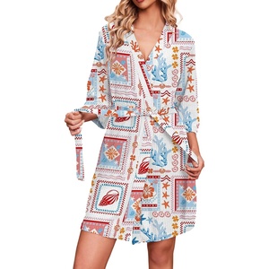 Ekouaer Robes for Women Waffle Knit Bathrobe Soft Lightweight Loungewear(A-white-seabed Printed)