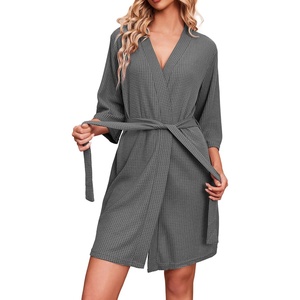 Ekouaer Robes for Women Waffle Knit Bathrobe Soft Lightweight Loungewear(Dark Grey)