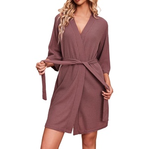Ekouaer Robes for Women Waffle Knit Bathrobe Soft Lightweight Loungewear(Gray Purple)