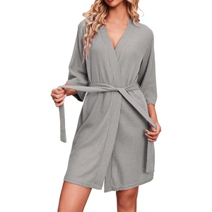 Ekouaer Robes for Women Waffle Knit Bathrobe Soft Lightweight Loungewear(Light Grey)