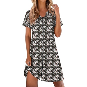 Ekouaer Women Zipper Robes Short Bathrobe Lightweight House Coat(Floral Black)
