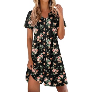 Ekouaer Women Zipper Robes Short Bathrobe Lightweight House Coat(Floral Black a)
