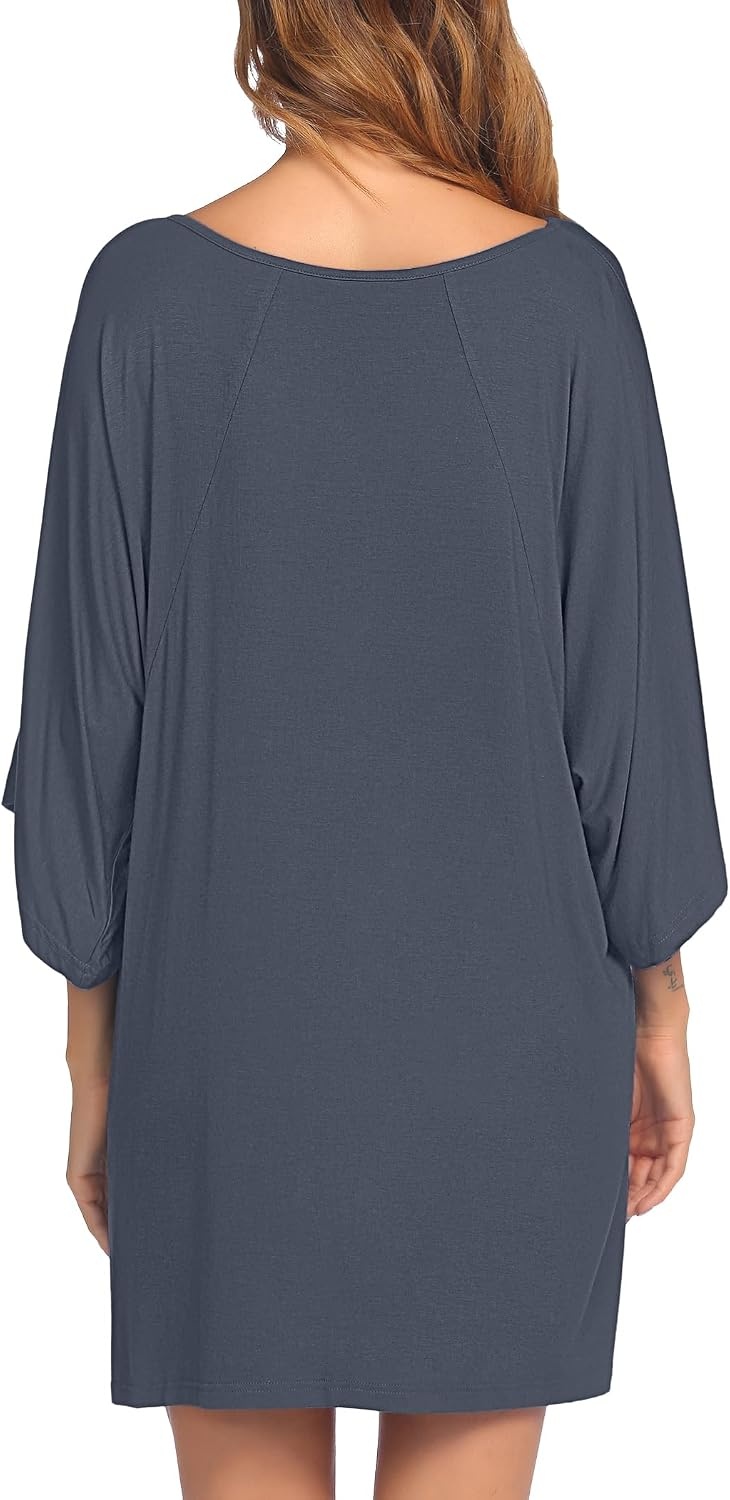 image:imageEkouaer Nightgowns for Women Deep V Neck Sleep Shirt Oversized Night ShirtGrey Letters