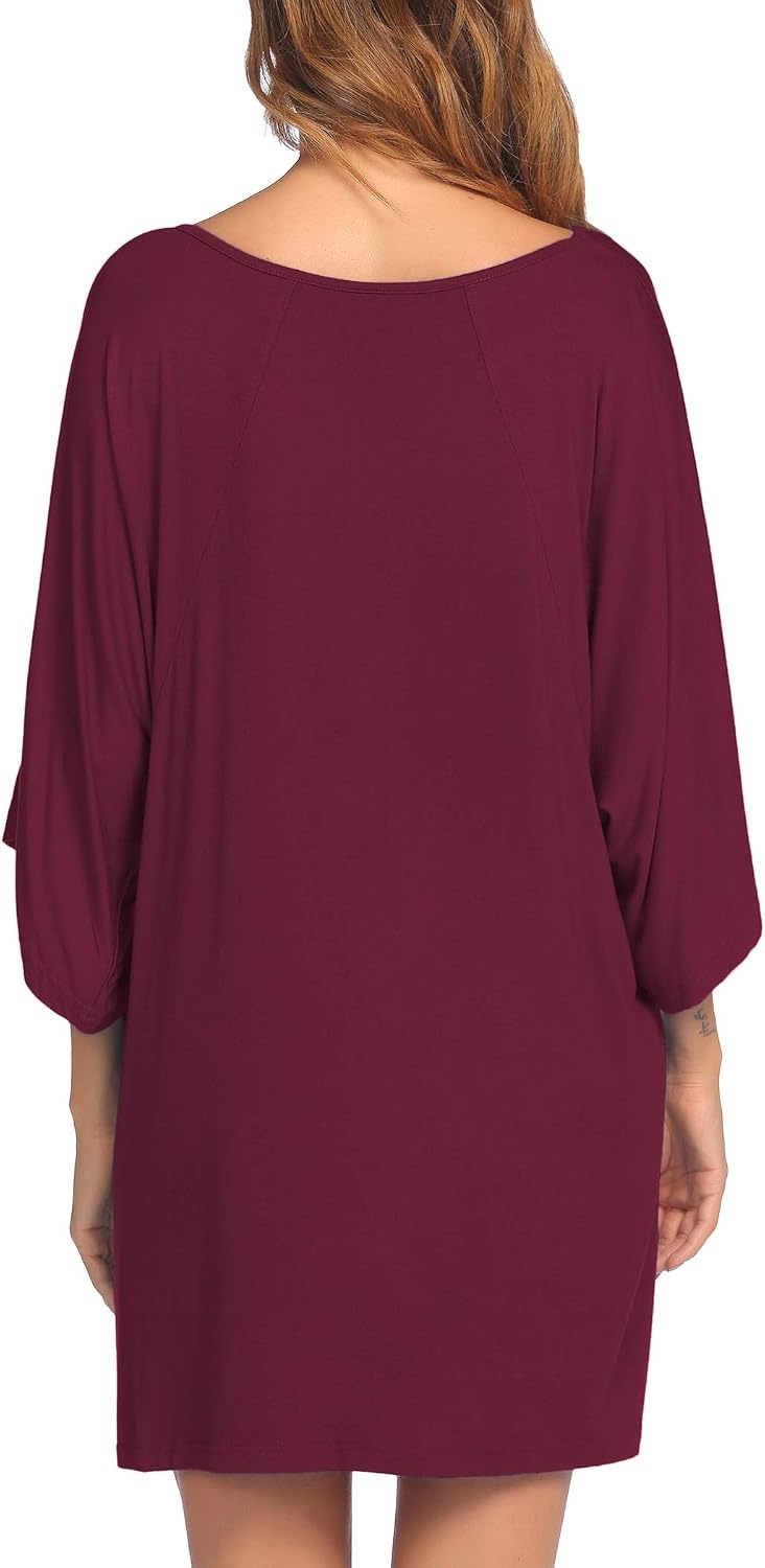 image:imageEkouaer Nightgowns for Women Deep V Neck Sleep Shirt Oversized Night ShirtWine Red