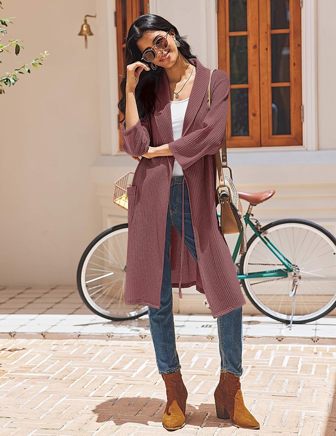 image:imageEkouaer Robes for Women Waffle Knit Kimono Bathrobe Loungewear with PocketsGray Purple