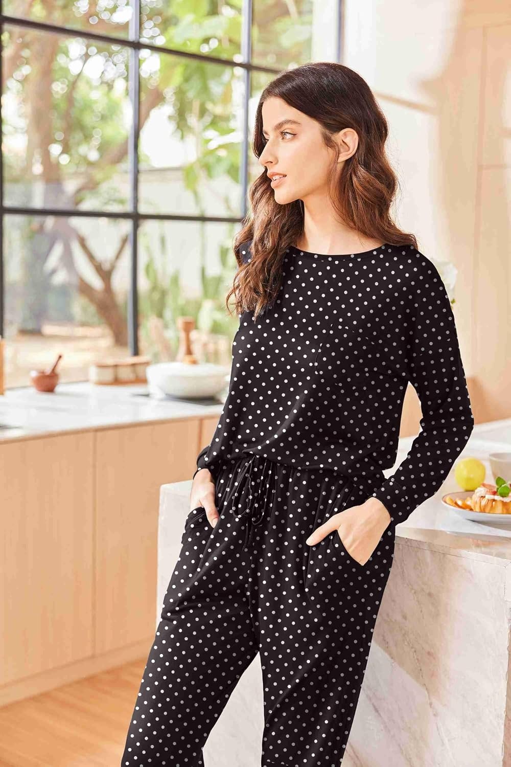 image:imageEkouaer Womens Pajama Sets Long Sleeve Pjs Lounge Sets Joggers with PocketsPolka Dots 1