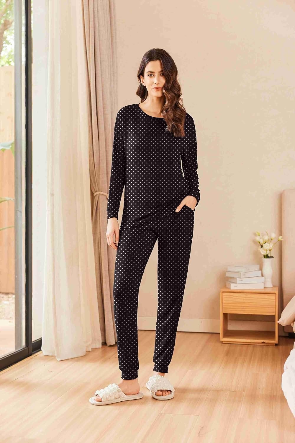 image:imageEkouaer Womens Pajama Sets Long Sleeve Pjs Lounge Sets Joggers with PocketsPolka Dots 1