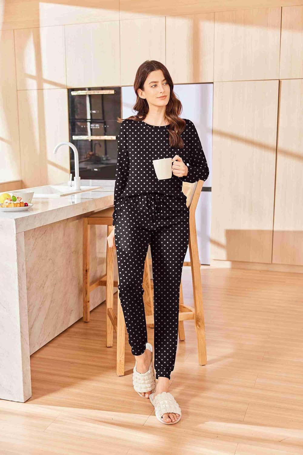 image:imageEkouaer Womens Pajama Sets Long Sleeve Pjs Lounge Sets Joggers with PocketsPolka Dots 1